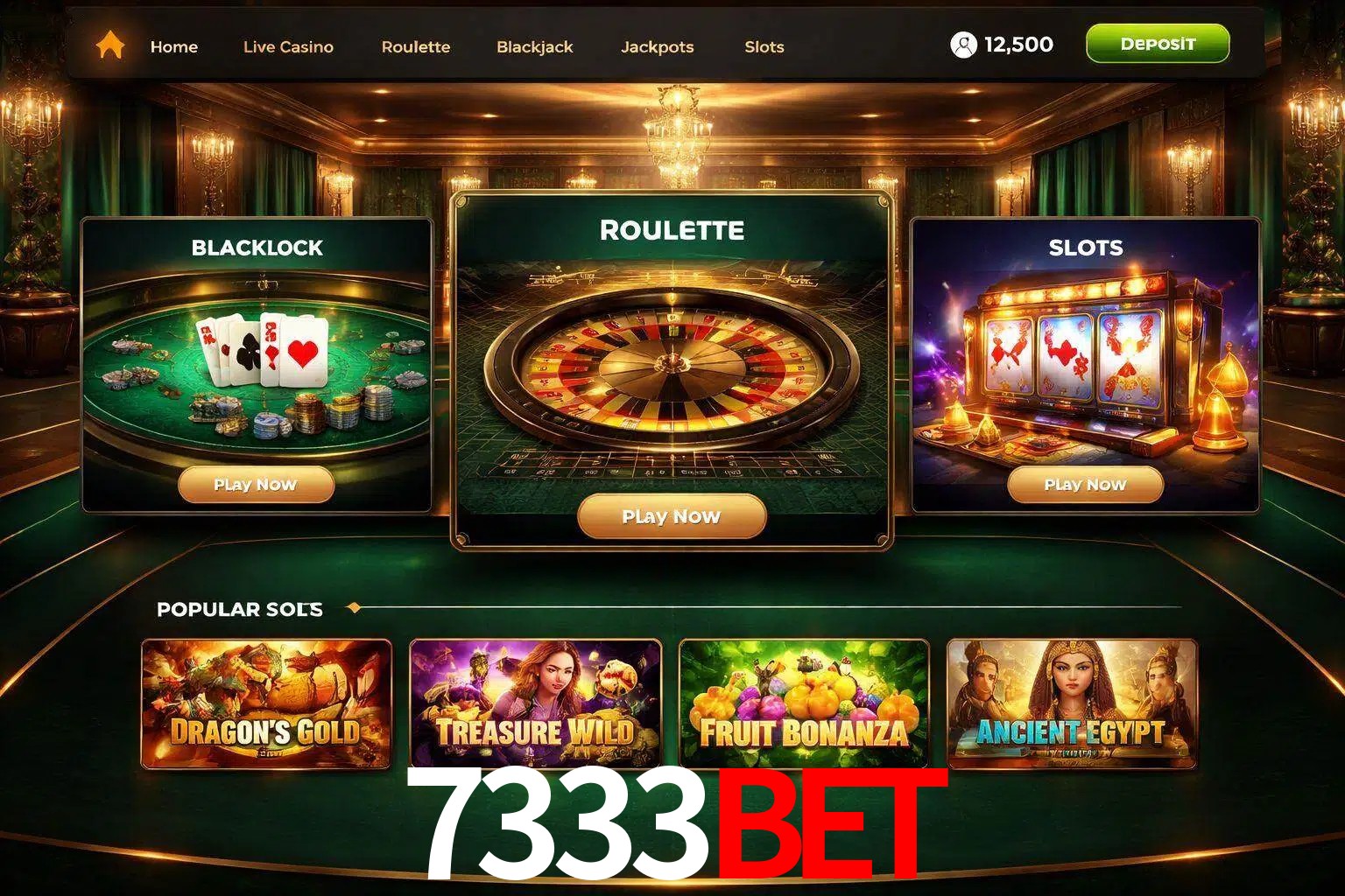 Vista de la plataforma 7333BET Casino mostrando categorías organizadas de juegos en línea